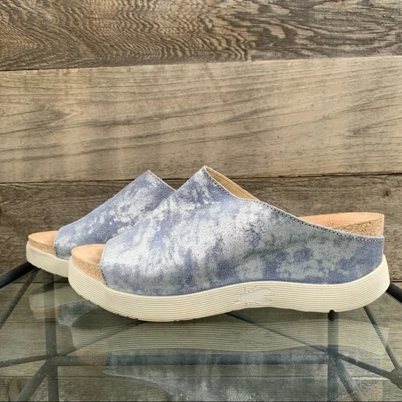 Fly London Wigg Sandal Blue Silver Platform Wedge Slide Shoe Women’s Sz 40 US 9 - Picture 8 of 11